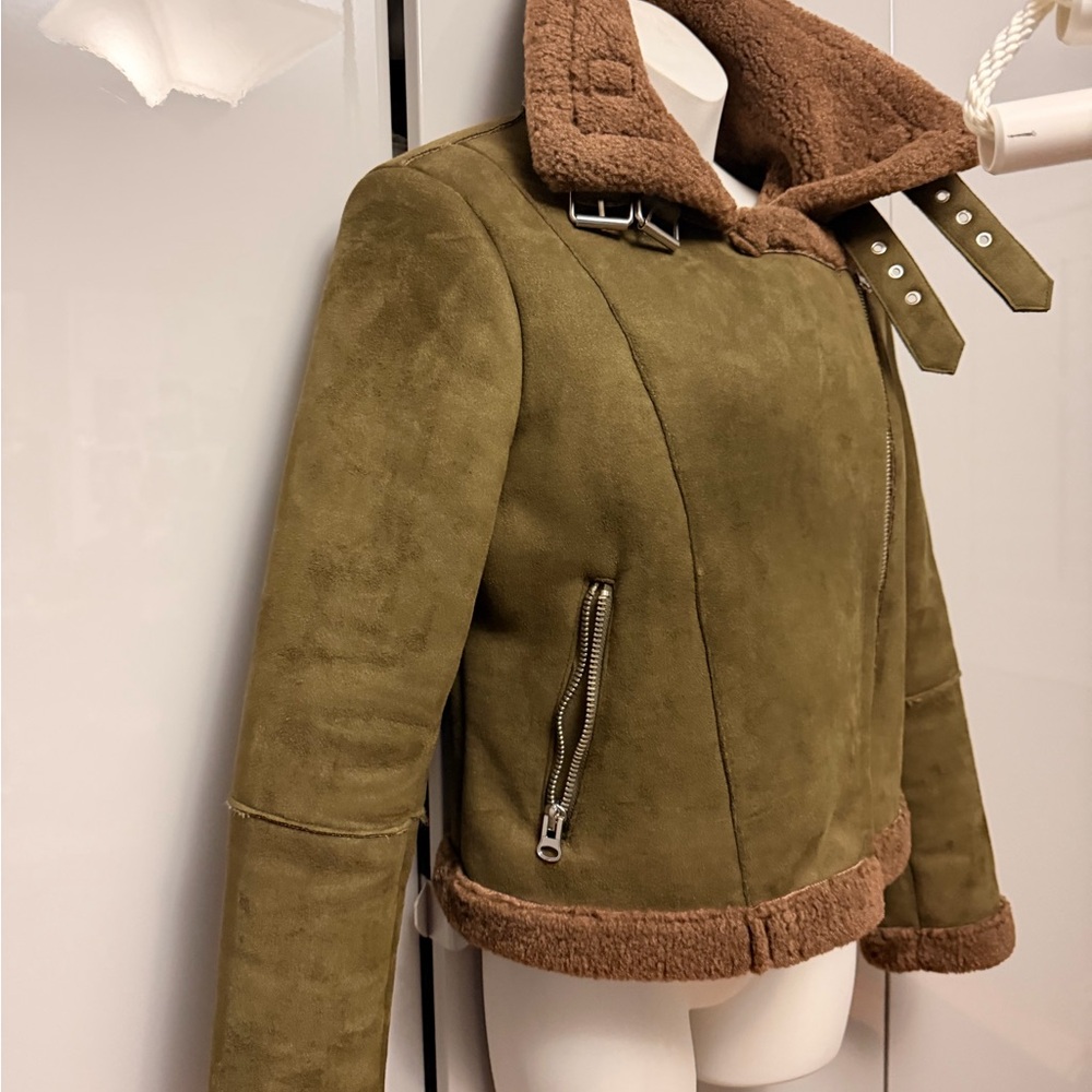 Zara Olive Green Shearling Women's Jacket